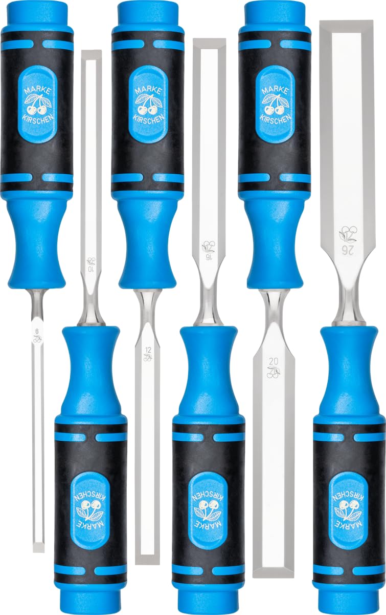 Kirschen 1118000 Number 1118 Firmer Chisel Set with 2-Component Handles - Multi-Colour (6-Piece)