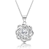 Sterling Silver Oval Necklace for Women Sparkle Cubic Zirconia Oval Shaped Pendant Necklace Hypoallergenic Adjustable Halo CZ Flower Charms Necklace Classic Jewelry Gifts for Wife Mom Bride,20inch