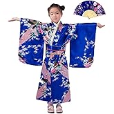 CRB Womens Girls Kimono Japanese Asian Top Dress Robe Sash Belt Fan Set Outfit