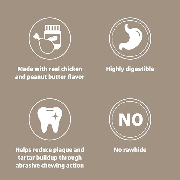 AMAZON BRAND – WONDER BOUND CHICKEN WRAPPED MEDIUM STICKS, PEANUT BUTTER FLAVOR – 8 COUNT – RAWHIDE-FREE DOG TREATS, DENTAL HEALTH CHEWS FOR PLAQUE & TARTAR CONTROL, EASY TO DIGEST, LONG-LASTING