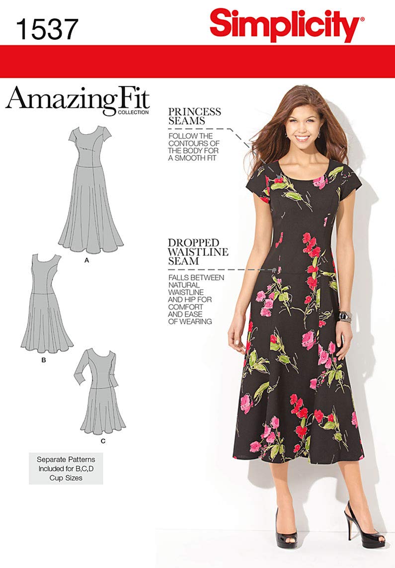 Simplicity Sewing Pattern 1537: Misses' and Plus Amazing Fit Dress, Size, Paper, White, AA (10-12-14-16-18)