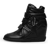 Dsevht Hidden Wedge Sneakers for Women High Top Fashion Sneaker Suede High Heel Platform Tennis Triple Strappy Band Casual Vintage Dressy Comfy Campus Trendy Retro Sneaker