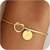 GWH Gold Initial Bracelets for Women - Dainty Knot Letter A-Z Initial Bracelet for Women Gold Cuff Bracelet for Womens Jewelry Personalized Bridesmaid Proposal Wedding Gifts