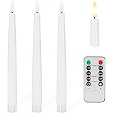Flameless Taper Candles with 3D Wick, 9.6" Real Wax LED Candles with Remote and Timer, 3 Pack Flickering Candlesticks Battery Operated, Classic Tall Taper Candles for Home, Wedding, Party, White