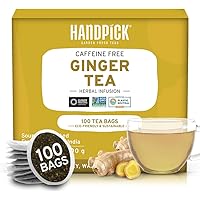 HANDPICK, Ginger Tea Bags (100 Count) Caffeine Free, Gluten Free - Soothing & Spicy Blend | Round Eco Conscious Herbal Tea Ba