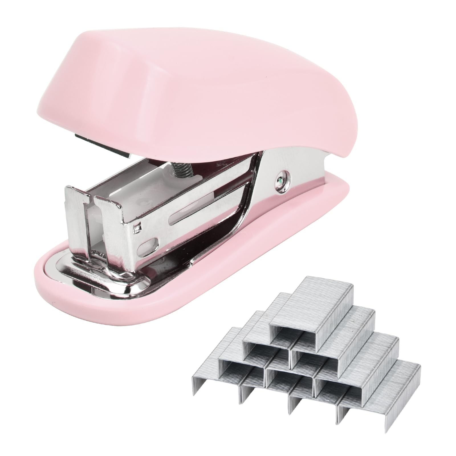 Pagezol Mini Effortless Portable Desktop Stapler Set with 830 26/6 Staples, 2-12 Sheet Capacity, Built-in Staple Remover, Small Cute Stapler Gift for Student Office Travel Use (Pink)