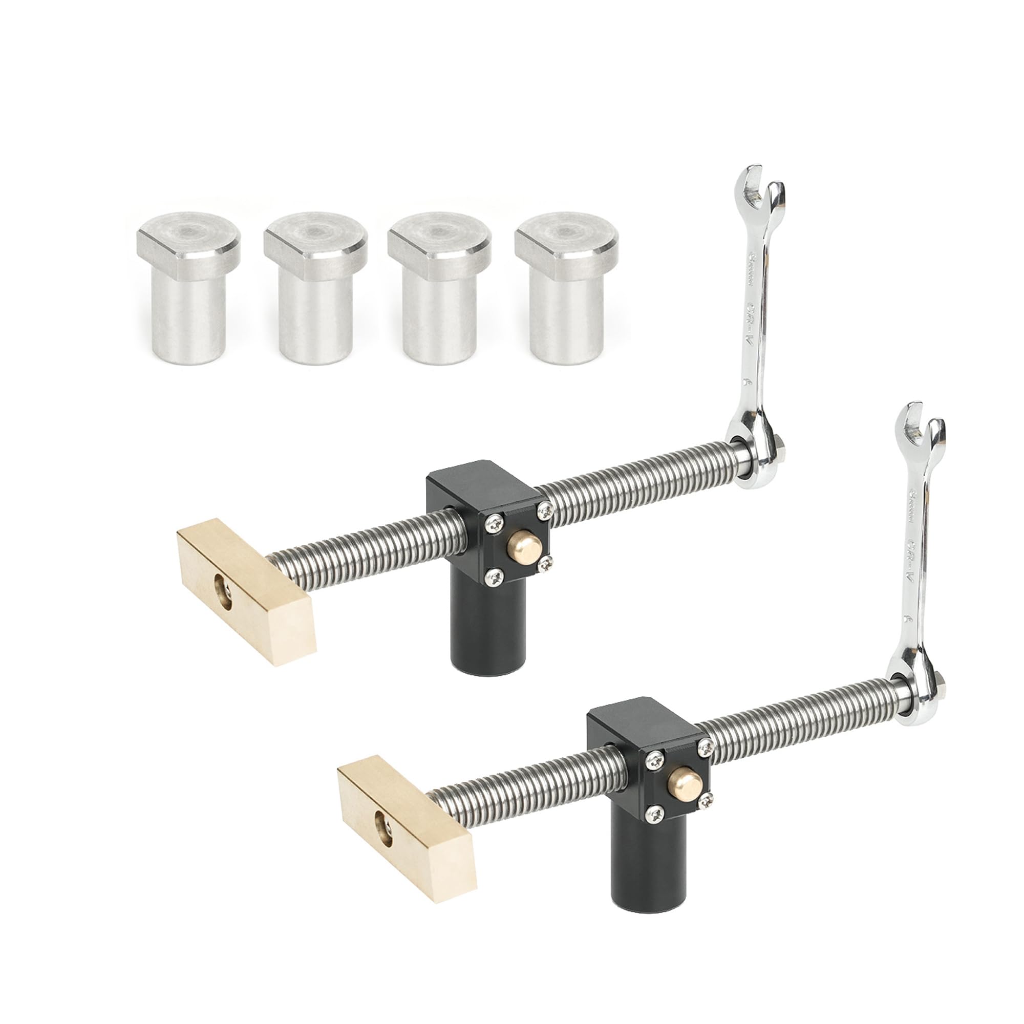 Updated 2Pcs Table Workbench Fast Fixed Clip Clamp Set for 20MM Hole, DIY Positioning Woodworking Adjustable Desktop Clips, Fixture Vise Benches Joinery Carpenter Tool (2 Clamp + 4 Dogs)