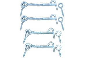 WOOCH Zinc-Plated Hook and Eye Latch with Spring Lock – 2.5" and 3" Safety Cabin Hooks for Doors, Gates, and Cabinets (4 Pack)