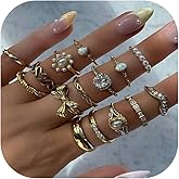 HUASAI Dainty Bow Rings for Women Pearl Statement Ring Chunky Gold Stackable Rings Knuckle Thumb Ring Trendy Jewelry Gift 2025