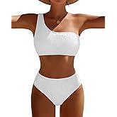 Pfreesea Bikini Sets for Women High Waisted 2 Piece Bestselling Swimsuit Ribbed One Shoulder Tummy Control Bathing Suit 2025