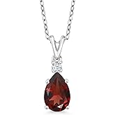 Gem Stone King 925 Sterling Silver Red Garnet Pendant Necklace For Women | 2.05 Cttw | Gemstone Birthstone | Pear Shape 10X7MM | With 18 Inch Chain