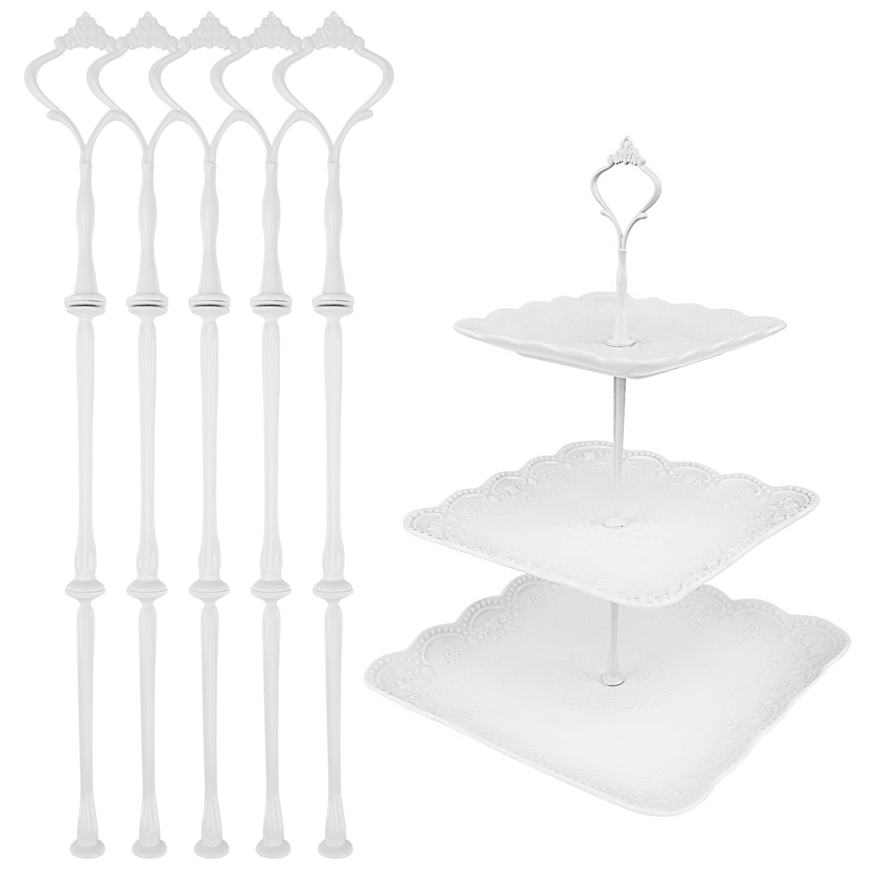 Photo 1 of ** Plates NOT Included**Happy Will 3 Tier Cake Stand, Luxury-Looking Wedding Cupcake Plate Holder, White Wreath Fruit Dessert Tower Tray for Birthday Party, Baby Shower, Graduation and Christmas Party (Plates NOT Included)