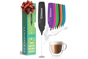 Elementi Powerful Frother Wand – Lightweight Milk Frother & Drink Mixer Handheld, Matcha Whisk for Dreamy Lattes, Powerful Coffee Mixer Wand & Blender Stirrer - Make Creamy Cappuccinos at Home (Black)