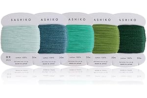 DARUMA Sashiko Thread 100% Cotton Card Type (32.8 yd) x 5 Colors with English Manual, Sewing & Embroidery Value Set (Thick, Komorebi)