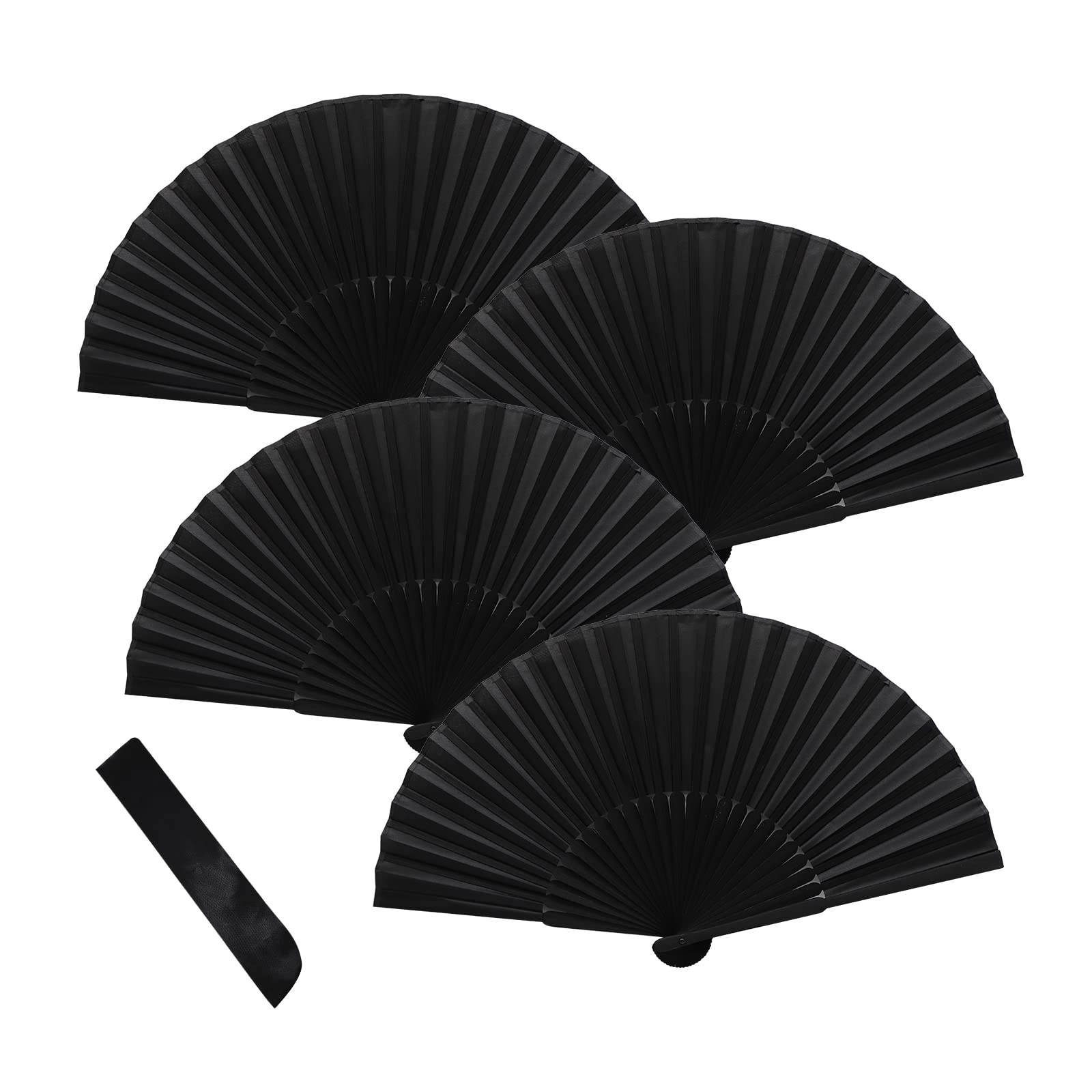 Hand Fan Folding,Fabric Hand Fan,4 Pcs Black Folding Fan,Chines/Spanish Handheld Fans for Dancing Cosplay Props Wedding Party Home Decorations Birthday Gifts (Black-4pcs)