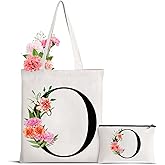 Sanuurfky Letter Initial Canvas Tote Bag Personalized Present Bag Gift for Mother's Day Bridesmaids Bride Birthday Wedding