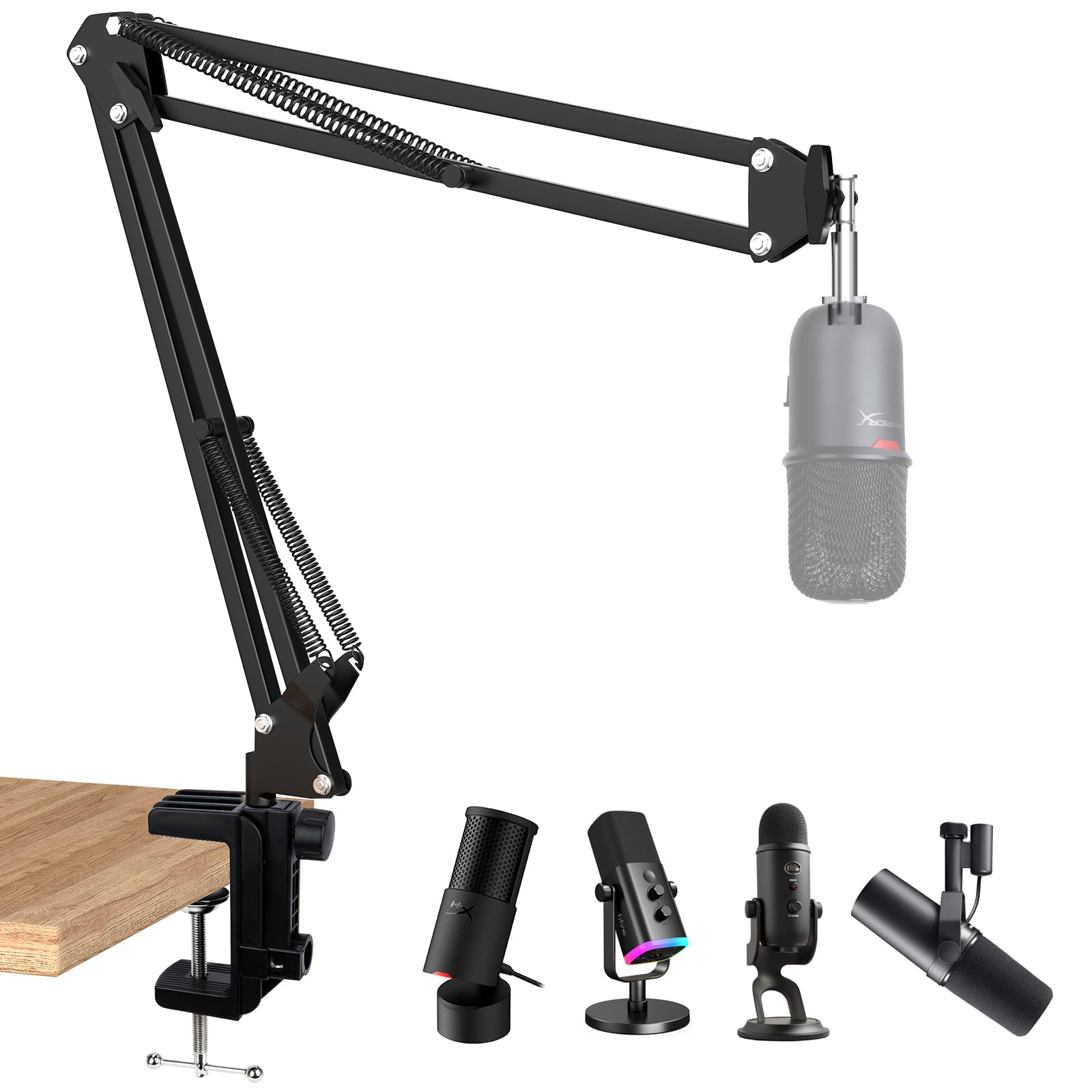 SUNMON for Hyperx SoloCast Mic Boom Arm, Universal Microphone Suspension Boom Arm with 3/8" to 5/8" Screw Adapter & Desk Clamp, Compatible with Most Microphones — image 1
