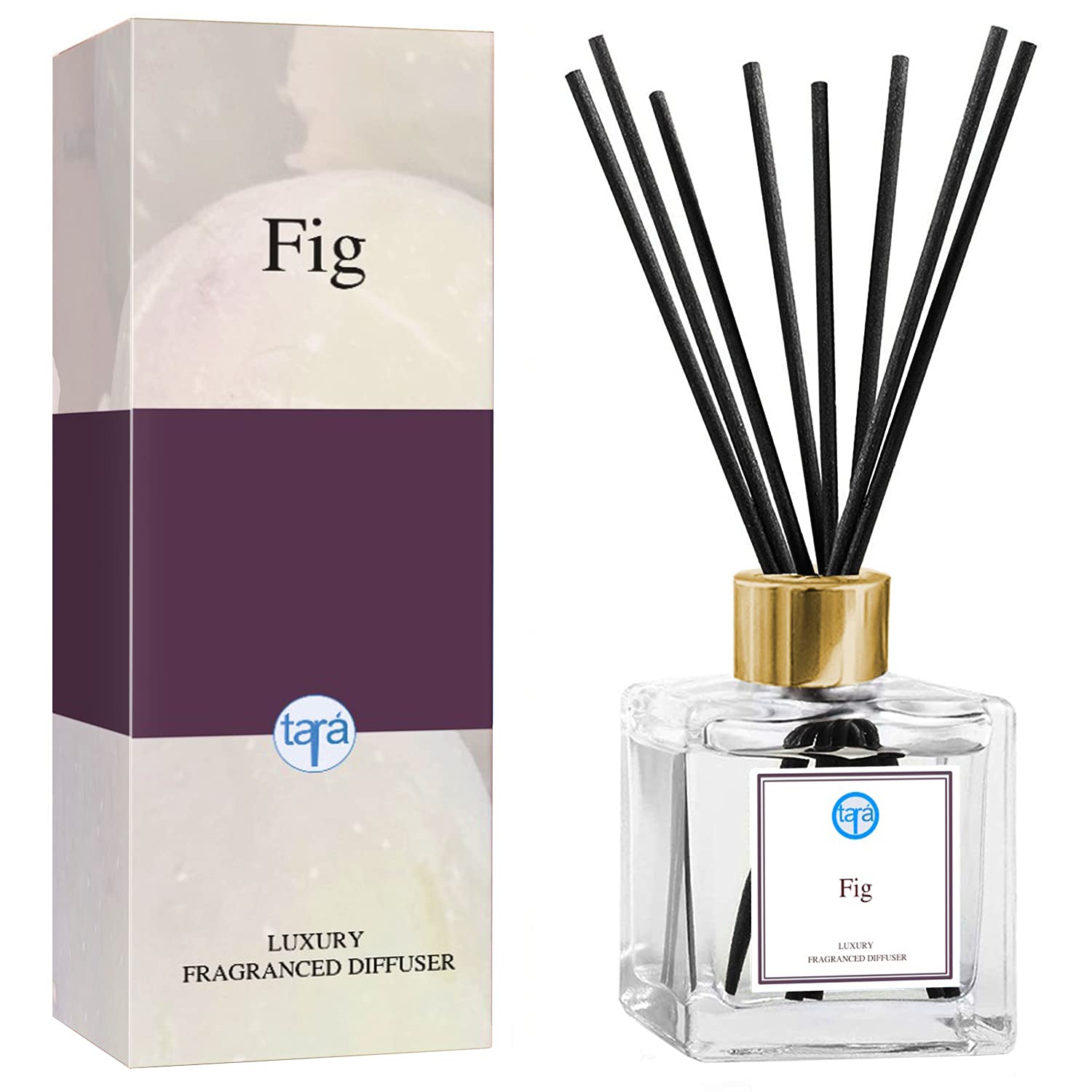 Tara Fig Reed Diffuser Set with Natural Essential Oil 120ml - Best Home Fragrance for Bedroom, Kitchen and Bathroom - Scented Reed Diffuser with 10 Fiber Sticks - Gift Set for Men and Women