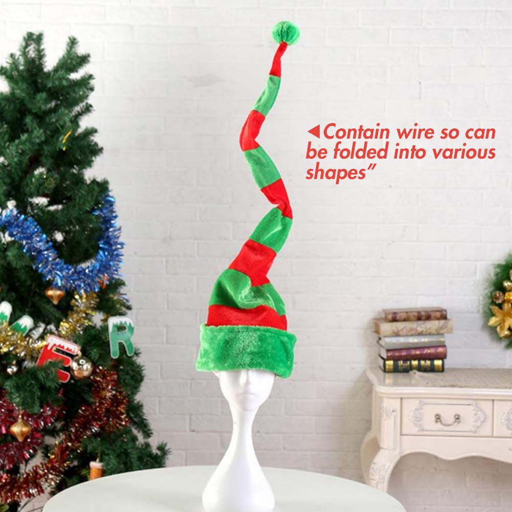 BigOtters Christmas Elf Hat, Long Striped Felt Hat with Cute Brooch Pin for Kids Adults