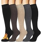 Warm Winter Knee High Socks for Women Thermal Cotton Boot Socks Black Long Thick Leg Warmers for Running Hiking Work