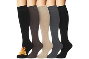 CTHH Warm Winter Knee High Socks for Women Thermal Cotton Boot Socks Black Long Thick Leg Warmers for Running Hiking Work