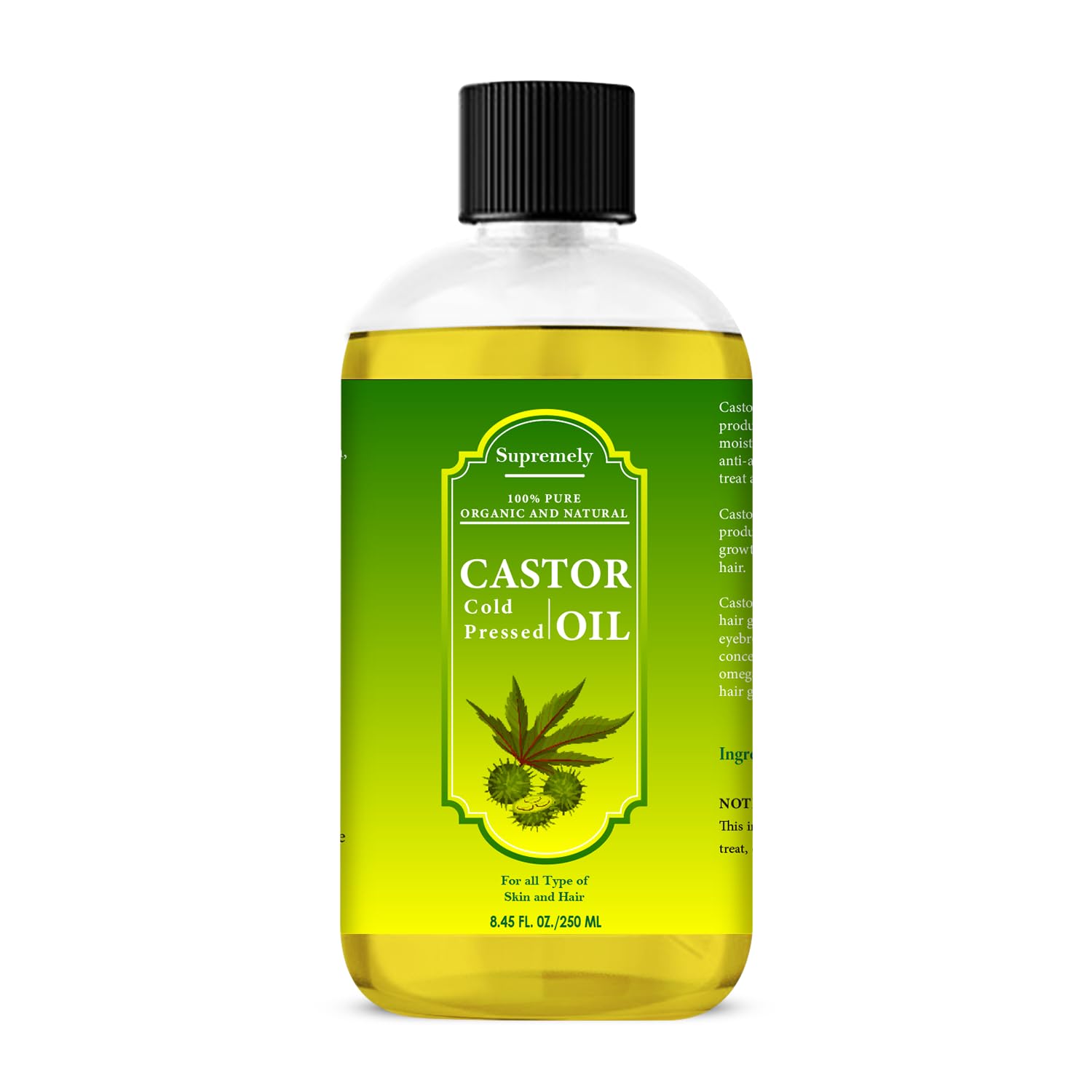 Supremely Cold Pressed Castor Oil Pure & Virgin Grade For Healthy Hair Growth and Skin, Eyelashes & Eyebrows 250ml
