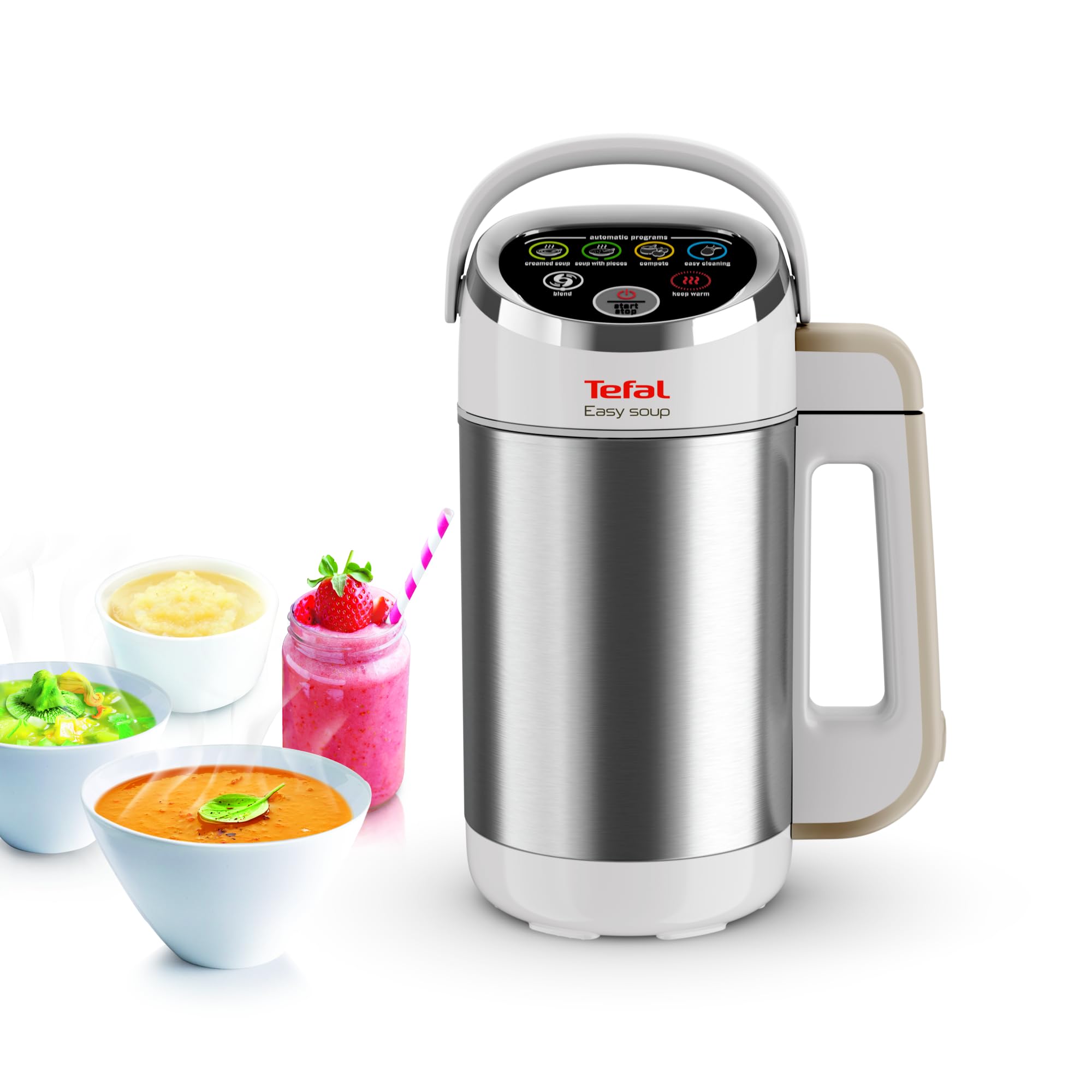 Tefal Easy Soup and Smoothie Maker, 1.2 L Jug, 5 Programs, Smooth/Chunky Soup, Smoothie, Compote, Auto-Clean, 1000W, Digital Control, Stainless Steel, BL841141