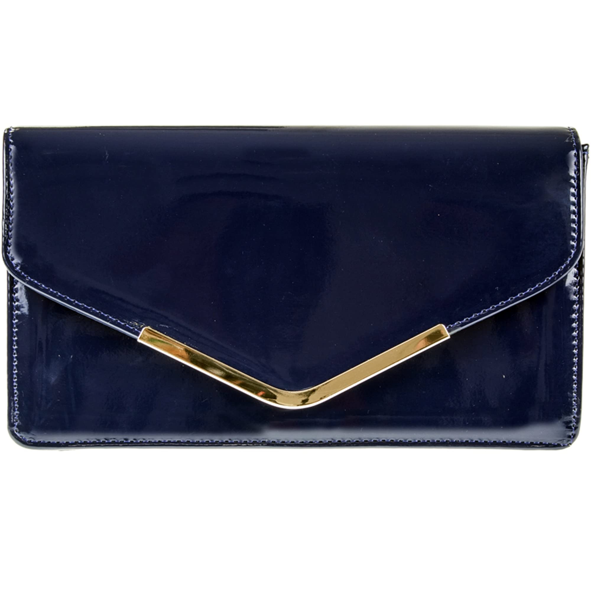 fi9® Patent Leather Bridal Wedding Evening Handbag Party Purse Clutch Shoulder Hand Bag (Navy Blue)