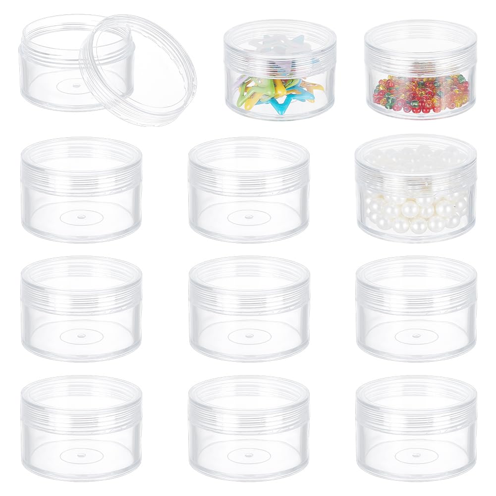 BENECREAT 12 Pack 50ml Empty Clear Plastic Bead Storage Container jar with Rounded Screw-Top Lids for Beads, Nail Art, Glitter, Make Up, Cosmetics and Travel Cream