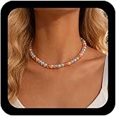 Andelaisi Boho Rainbow Bead Choker Necklace Vintage Colorful Beaded Necklace Candy Color Glass Bead Necklace Minimalist Seed Bead Chain Necklace Jewelry for Women