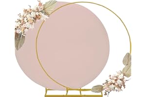 HAISIWLKJ 7.2ft Round Backdrop Stand and Cameo Brown Covers 1 Stable Balloon Arch Stand with Base and 1 Polyster Circle Arch Cover Metal Wedding Arch Backdrop Stand Frame for Party Baby Shower Garden Decoration
