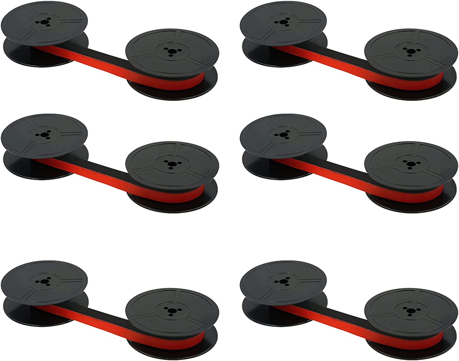 Printerfield Typewriter Ink Spool Ribbon GR1 - Red & Black (6 Pack) - Twin Spool Ribbon for Olympia Typewriter