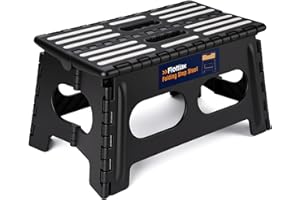 Flottian 9" Folding Step Stool for Adults and Kids 15-Inch Extra Wide Stool Holds Up to 300 lbs,Non-Slip Folding Stools with Handle,Compact Plastic Foldable Step Stool for Bathroom,Kitchen,ect,Black