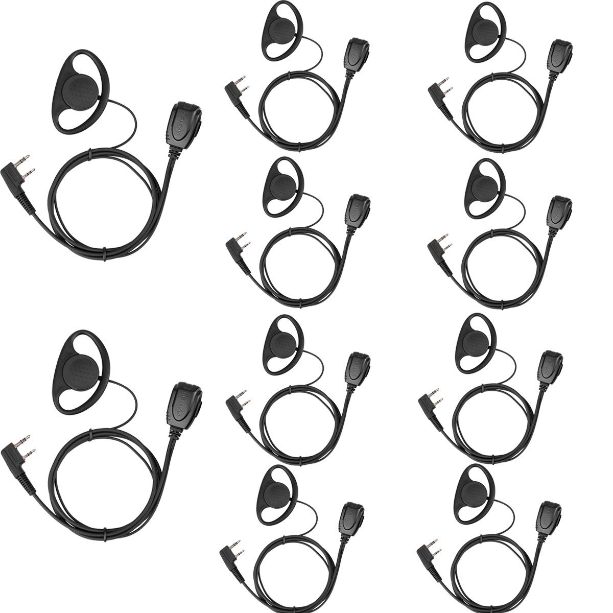 Retevis RE3224 Walkie Talkie Earpiece with Mic 2 Pin D-type Radio Headset Compatible with 2 Way Radio RT24 RT27 RT617 RT618 RT619 Baofeng BF-888S Kenwood (10 pcs)