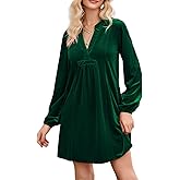 Women's Velvet Mini Dress Fall Fashion Lantern Sleeve Tunic Shift Short Dress with Pockets