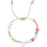 Agriajun Valentines Day Initial Pearl Beaded Adjustable Bracelets for Women, Cute Handmade Gold Clay Beads Friendship Heart Letter Name Bracelet Holiday Beach Jewelry Friend Gift