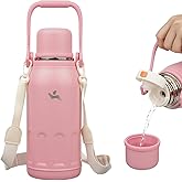 Insulated Water Bottle with Handle and Strap,Vacuum Travel Tumbler with Cup Lid,Thermo Coffee Cup for Hot Cold Drinks 40 OZ,Pink