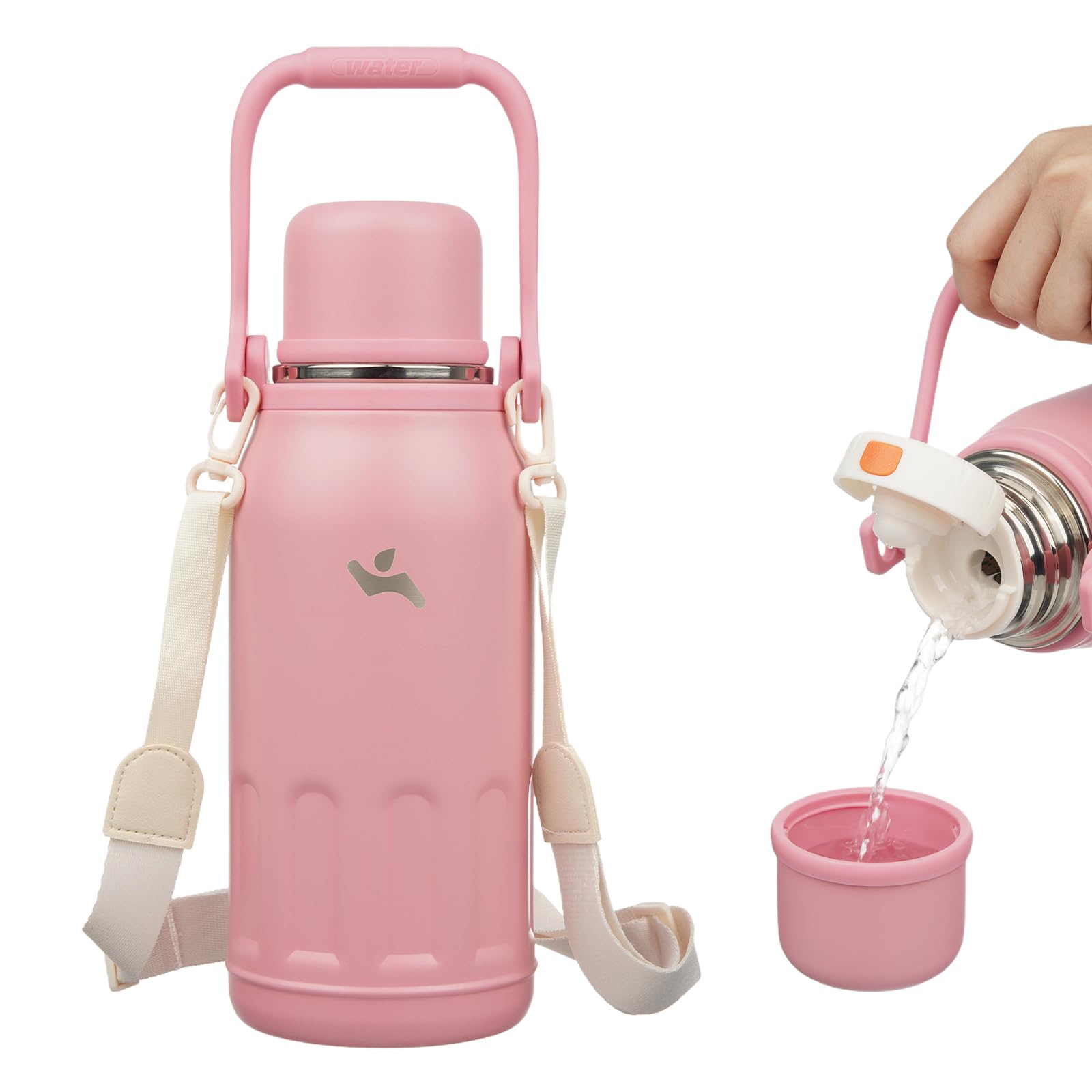Photo 1 of *MINOR DAMAGE - USED*
Insulated Water Bottle with Handle and Strap,Vacuum Travel Tumbler with Cup Lid,Thermo Coffee Cup for Hot Cold Drinks 40 OZ,Pink
