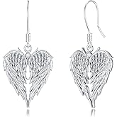 LWXIE Diamond Angel Wing Earrings for Women 925 Sterling Silver Heart Shaped Angel Wing Drop Dangle Earrings with Lab Grown Diamond Jewelry Gifts
