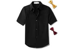Aimehonpe Boys Short Sleeve Dress Shirts Solid Poplin Soft Stretch Fabrics with Two Bow Tie Set