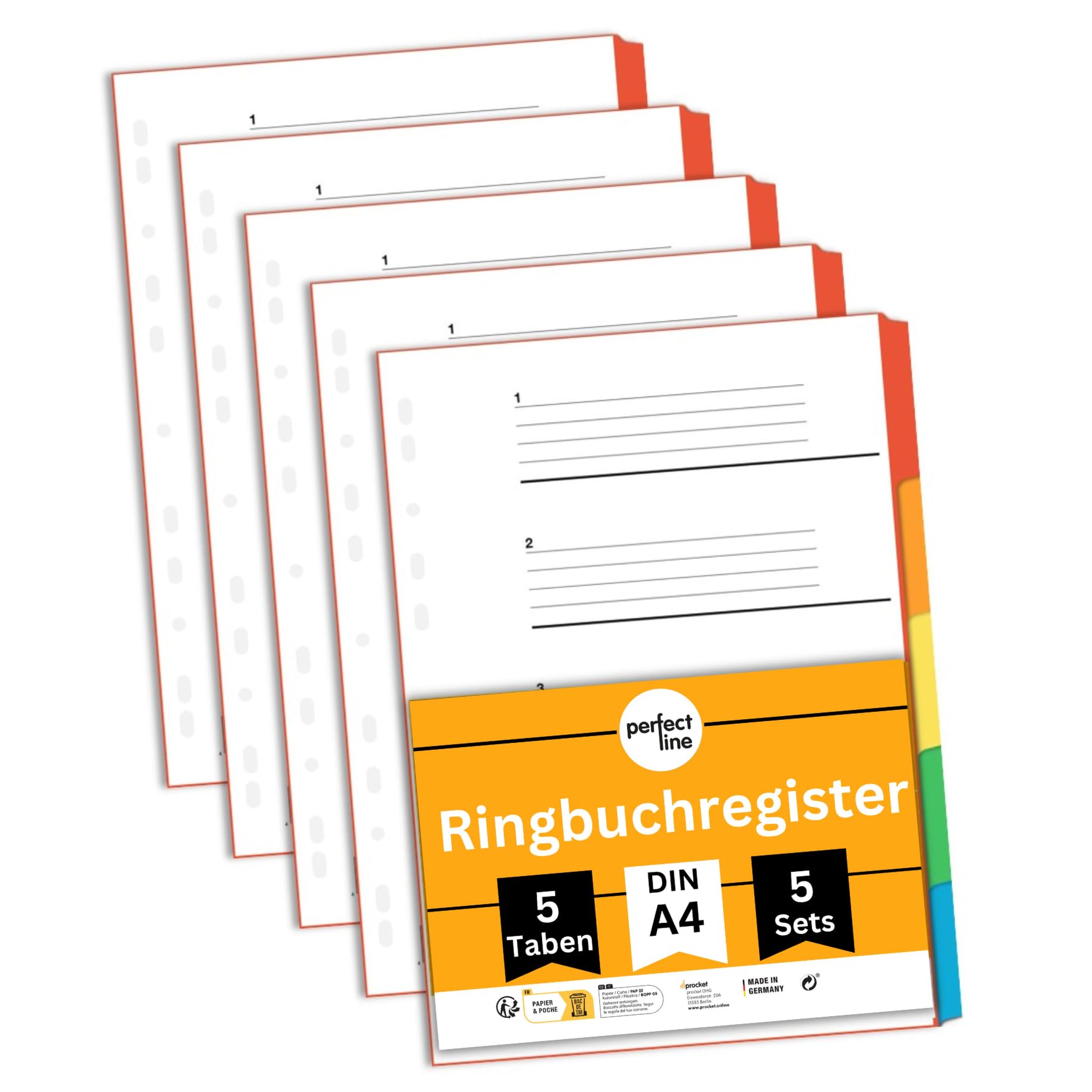 perfect line File dividers A4, Folder dividers for Lever Arch Files, 5-piece, Set of 5, Cardboard, Made in Germany