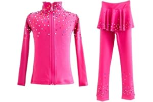 JoyCan Girl's Ice Figure Skating Training Suit with Colorful Diamond Plush Premium Skating Training Clothes for Young Skaters
