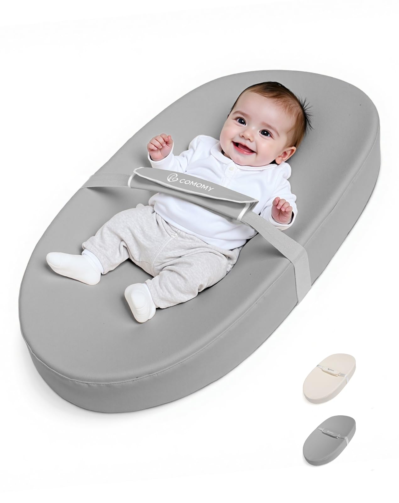Photo 1 of COMOMY Baby Changing Pad with Wipeable & Waterproof PU Cover, Contoured Diaper Changing Pad for Dresser with Non-Slip Safety Belt, Portable and Lightweight, Large Cushioned Foam, Gray