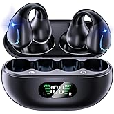 Open Ear Bone Conduction Headphones Bluetooth 5.3 Wireless Clip On Earbuds with Digital Display Charging Case 60 Hours Playtime Sport Earphones Built-in Mic IPX7 Waterproof for Running Fitness