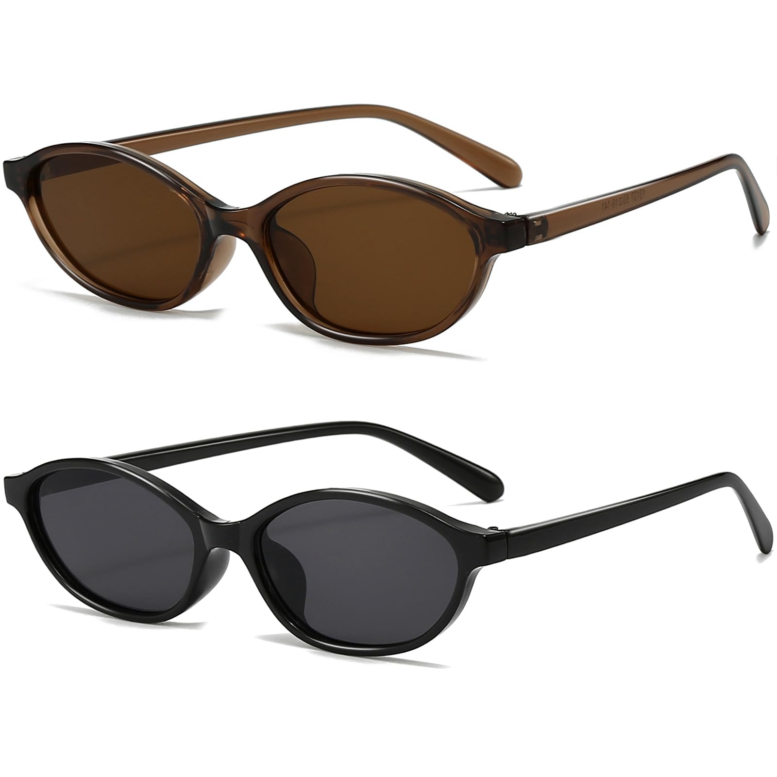 Photo 1 of Breaksun Retro Oval Sunglasses for Women Trendy Oval Narrow Cat Eye Sunnies 90s Vintage Shades (Brown/Brown+Black/Grey)