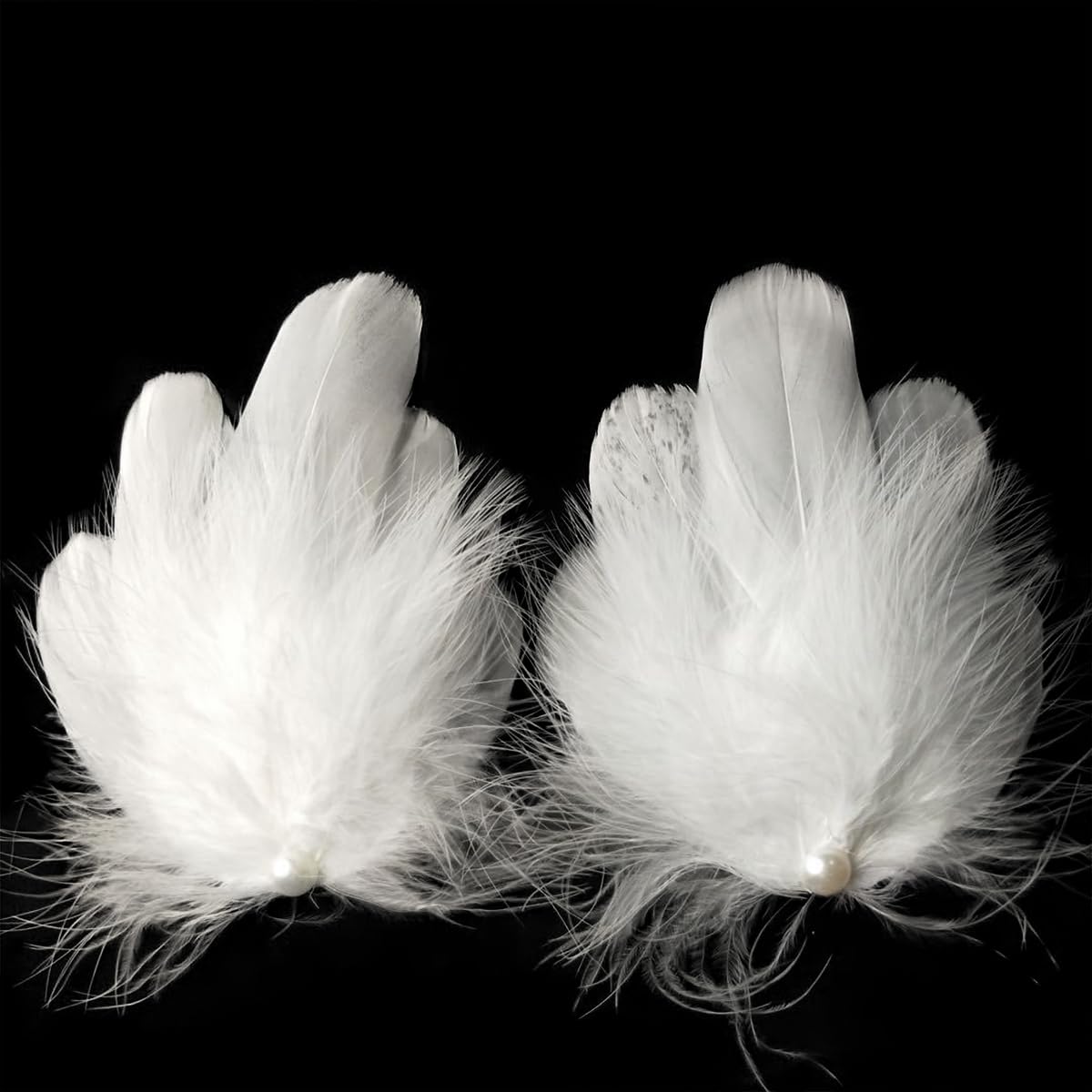 Feather Ballet Fly-Wing Hair Clips, Barrettes, Pins - Bride Festival Headpiece Swan Cosplay Accessories for Women Girls - 2pcs White
