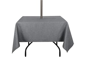 youngseahome Outdoor Tablecloth Wrinkle-Free Stain Resistant Waterproof Polyester Fabric Table Cover with Zipper Umbrella Hole for Picnic/Party/Dinner/Patio Garden(60×60inch Square,Zippered,Grey)