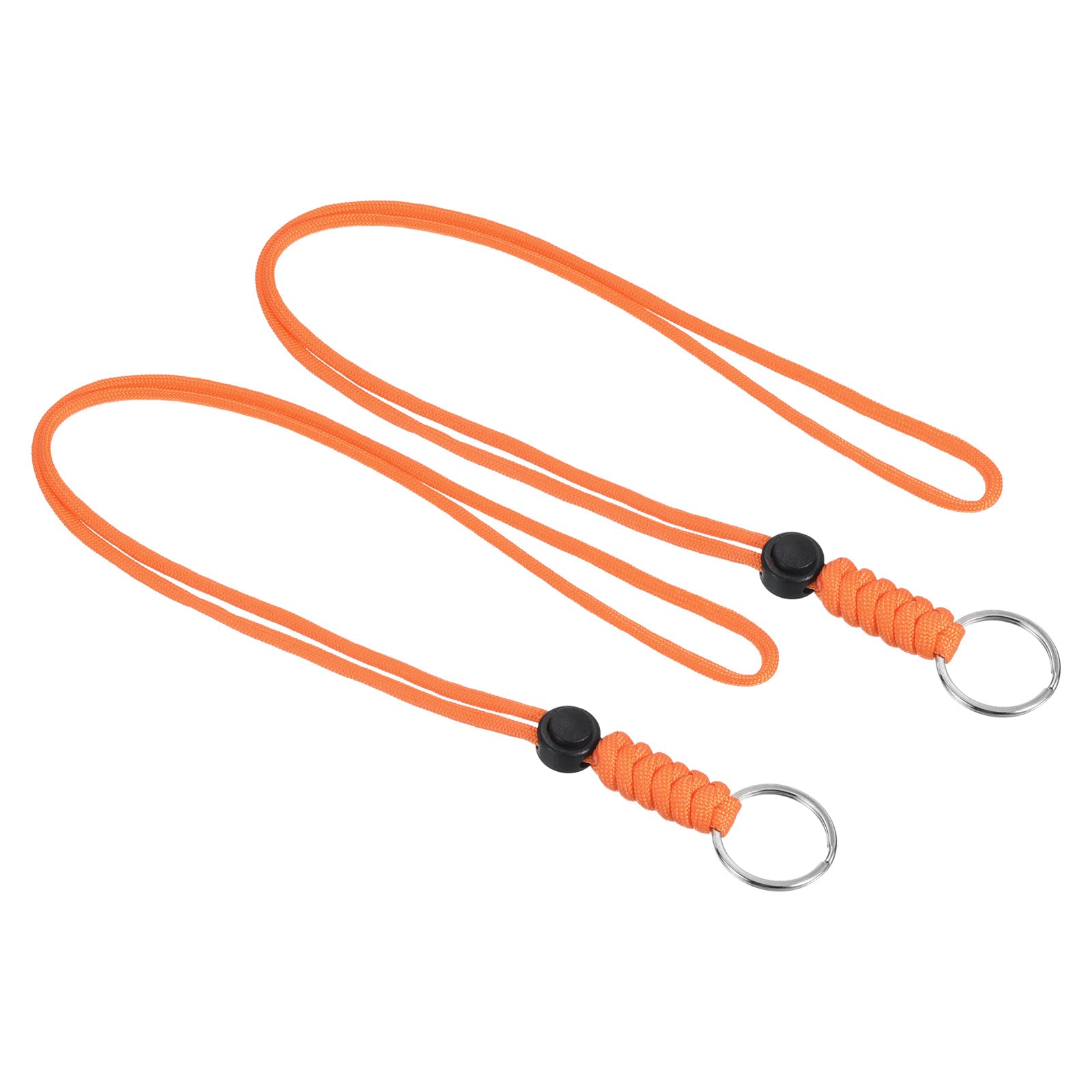 PATIKIL Paracord Lanyard with Keyring 18 Inch, 2 Pack Necklace Keychain Cord Metal Hook Strap for Keys Whistle ID Card Badge Holder, Orange