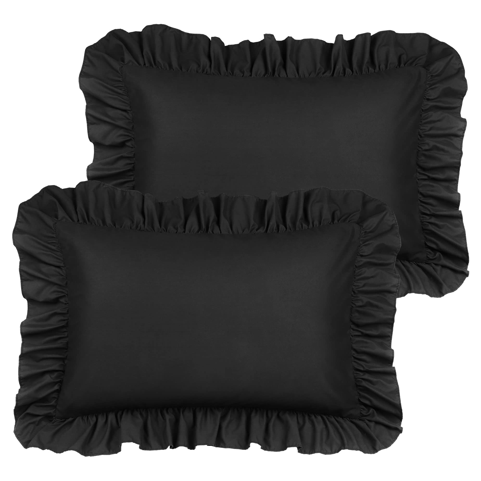 PiccoCasa Brushed Ruffle Pillowcases 2 Pack, Soft Breathable Pillow Covers with Envelope Closure, 4inch Hem Microfiber Pillow Case Black 50x75cm