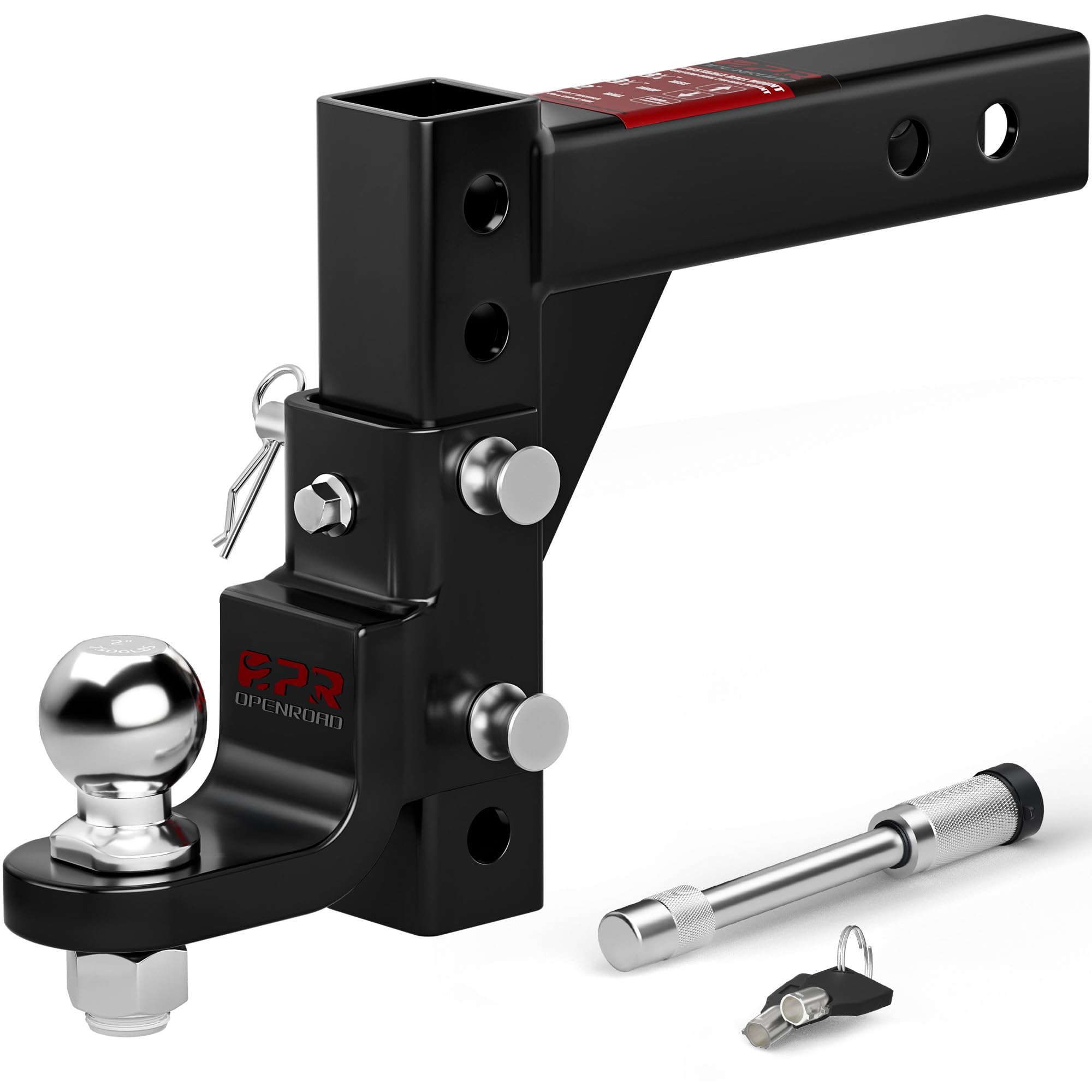 Photo 1 of OPENROAD Adjustable Trailer Hitch Ball Mount - Fits 2-Inch Receiver, 2" Tow Balls, 7500lbs, 9-1/2" Drop/ 8-1/4" Rise, Heavy Duty Truck Hitch with Stainless Steel Pins and Lock